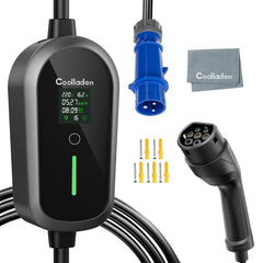 Coolladen 7.4KW przenośna ładowarka EV 1 fazowa 32A Typ 2 ładowarka do pojazdów elektrycznych, 8H harmonogram ładowania,4-poziomowa stacja ładowania z wtyczką CEE