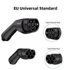 Coolladen Kabel ładujący typu 2, 16A / 11 kW / 3-fazowy / 5/10 metrów, kabel ładujący EV typu 2 do typu 2 do samochodu elektrycznego z torbą transportową i ściereczką z mikrofibry