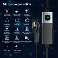 Coolladen Mobile Wallbox WiFi z aplikacją, ładowanie do 22 kW, ładowarka EV typu 2, kabel 5 M, wyświetlacz dotykowy, regulowany rozmiar prądu za pomocą Schuko 16A/CEE 32A Czerwony/CEE 16A Czerwony/CEE 32A Niebieski