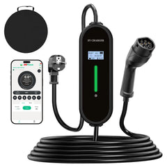 Coolladen 3.6kW Portable EV Charger | Type 2 to Schuko Plug | 16A Adjustable Current | 1-12H Delayed Charging | 5m/10m Cable