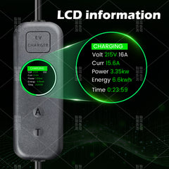 Coolladen 3.5kW Portable EV Charger | 16A Schuko to Type 2 mobile wallbox | Adjustable Current | Precision 1-12H Timed Charging & Delay