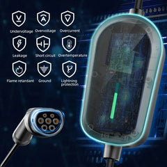 Coolladen 7.4KW przenośna ładowarka EV 1 fazowa 32A Typ 2 ładowarka do pojazdów elektrycznych, 8H harmonogram ładowania,4-poziomowa stacja ładowania z wtyczką CEE