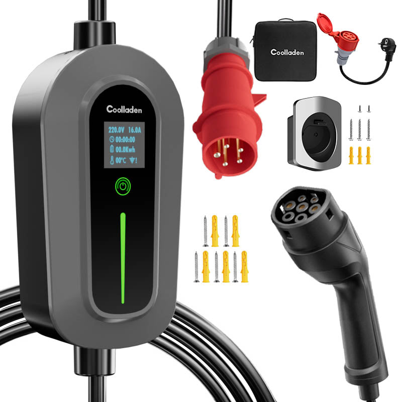 Coolladen charging cable type 2 CEE plug Mobile Wallbox 11 kW [3-phase|6/11m|6-16A] with adjustable charging power, charging station and EV charger for ID.3/4/5, e-up, e-tron, Zoe and other EV