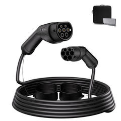 Coolladen Type 2 charging cable, 16A / 11 kW / 3-phase / 5/10 meters, Type 2 to Type 2 EV charging cable for electric car with carrying bag and microfiber cloth