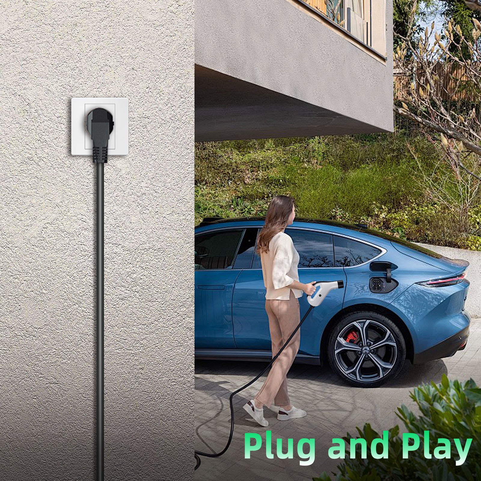 Przenośna przenośna maszyna All-in-One/stacja ładująca 3,5 kW [| 3/7/10m | 6-16A] Kabel ładujący Ładowarka Schuko16A EV do modeli Y/3, ID.3/4/5, MG4, EX30, e-up, e-tron, Zoe i inne EV
