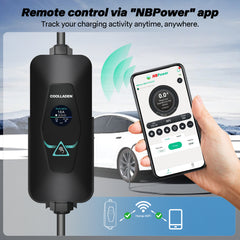 Coolladen 11kW 5M Portable EV Charger Type 2 with Public Station Power Takeoff Adapter – Smart App Control, Interchangeable CEE & Schuko Plugs, Mobile EVSE with Charging Pillar Connector