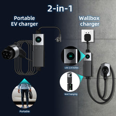 Coolladen Mobile Wallbox WiFi With APP, Charging Up To 11kW, EV Charger Type 2, 5M Cable, Touchscreen Display, Adjustable Current Size With Schuko 16A/CEE 16A Red