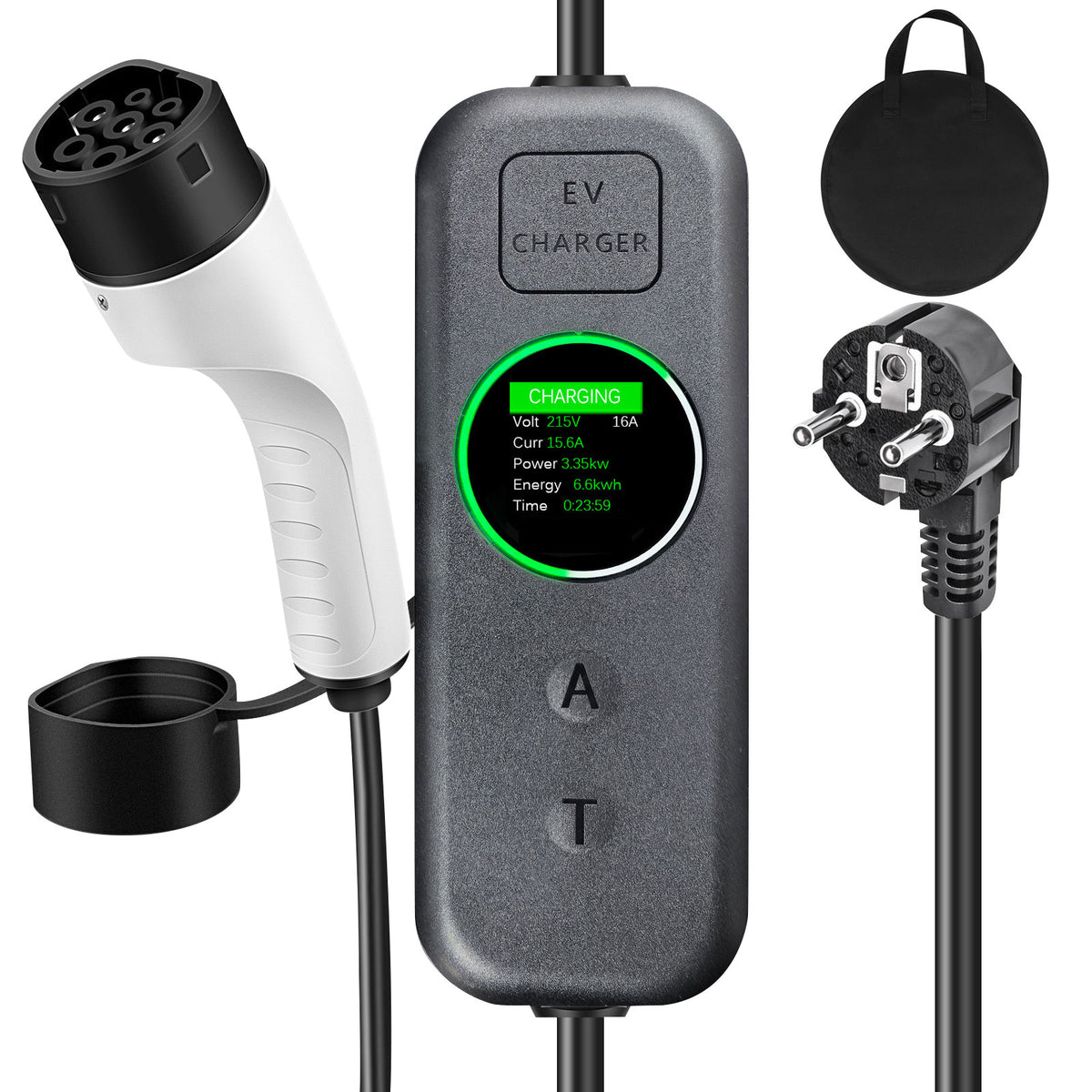 Coolladen 3.5kW Portable EV Charger | 16A Schuko to Type 2 mobile wallbox  | Adjustable Current | Precision 1-12H Timed Charging & Delay