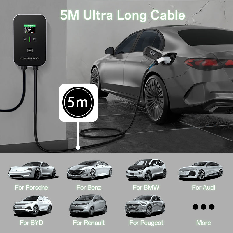 EV Charger Smart 11~22kW Home Charging Station, Wallbox 5m Charging Cable With Charger Holder, CEE 3-Phase Plug For All EVs And PHEVs