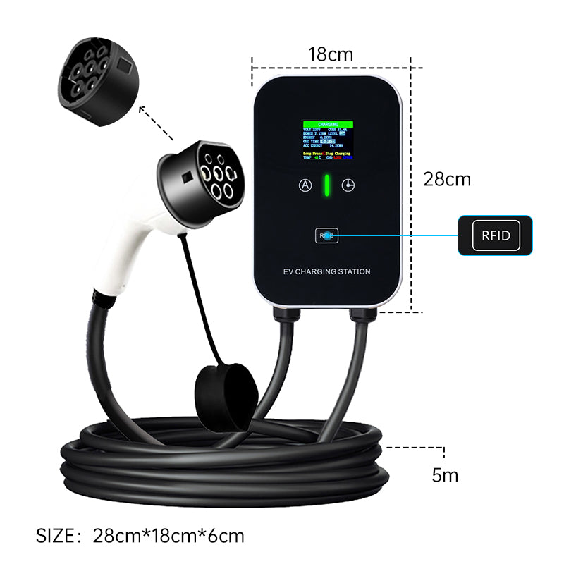 EV Charger Smart 11~22kW Home Charging Station, Wallbox 5m Charging Cable With Charger Holder, CEE 3-Phase Plug For All EVs And PHEVs