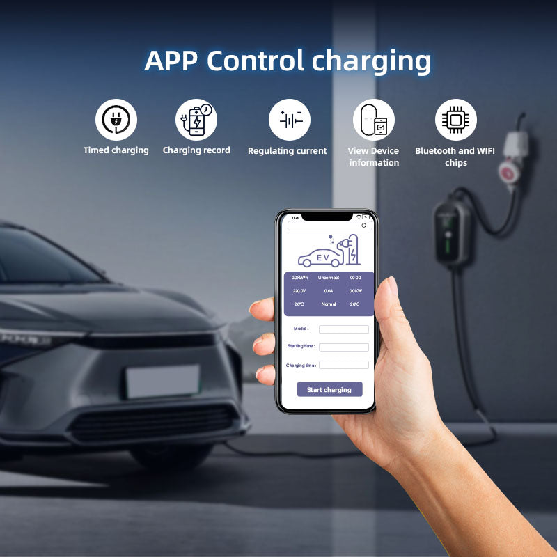 Coolladen Mobile Wallbox 11kW with APP Wi-Fi & Bluetooth charging cable type 2 CEE plug [3-phase|4m/6m/11m|6-16A] with adjustable charging power, EV charger for ID.3/4/5, e-up, e-tron, Zoe and other EV