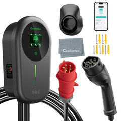 Coolladen Ładowarka EV Smart APP z domową stacją ładującą 32A typu 2 o mocy 22kW, kabel do ładowania Wallbox 5/10m z uchwytem na ładowarkę do sterowania aplikacją CEE 3-fazowa wtyczka do wszystkich pojazdów elektrycznych i PHEV