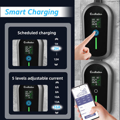 Coolladen Mobile Wallbox 11kW with APP Wi-Fi & Bluetooth charging cable type 2 CEE plug [3-phase|4m/6m/11m|6-16A] with adjustable charging power, EV charger for ID.3/4/5, e-up, e-tron, Zoe and other EV