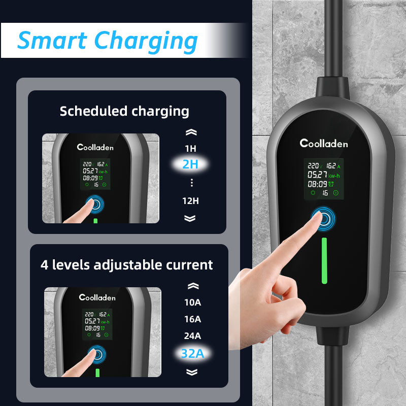 Przenośna ładowarka EV Colladen 7KW 1 Phase 32A Typ 2 Elektryczna ładowarka do pojazdów, 8H Regulacja ładowania, 4 poziomy Regulowana stacja ładująca z wtyczką CEE