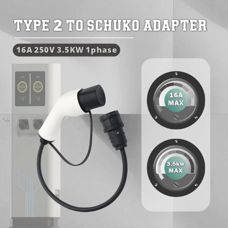 Adapter Type 2 to Schuko Electric Car Charger Plug, 16 A, 0.5/4 m. Easy Charging on Charging Stations / Wall Boxes,Use of 230 V Chargers for E-Bike, E-Scooter, Motorcycle,IP55