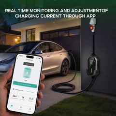 Coolladen 11kW Portable EV Charging Cable Type 2 (16A 3-Phase) with App Control – Scheduled Charging, Adjustable Current, Type B RCD, Wall Bracket & Carry Bag Included