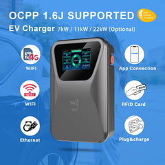 Coolladen 11kW/22kW Wallbox EV Charger Type 2 – OCPP 1.6J Smart App Control, RFID Card, WiFi/4G, IP65 Waterproof Commercial & Home Charging Station