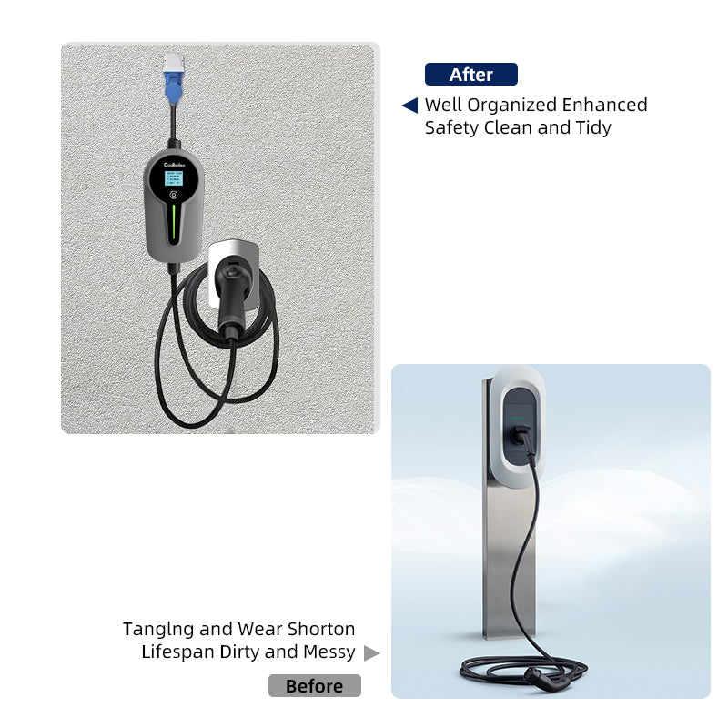 EV Charger Holder for Type 2 Charger Made of Robust Material Electric Car Wall Mount Plug Charging Cable Holder Organiser for All Weather Conditions Electric Vehicle Charging Station Accessories