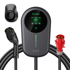 Coolladen Ładowarka EV Smart APP z domową stacją ładującą 32A typu 2 o mocy 22kW, kabel do ładowania Wallbox 5/10m z uchwytem na ładowarkę do sterowania aplikacją CEE 3-fazowa wtyczka do wszystkich pojazdów elektrycznych i PHEV
