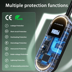 Coolladen 3.6kW Portable EV Charger | Type 2 to Schuko Plug | 16A Adjustable Current | 1-12H Delayed Charging | 5m/10m Cable
