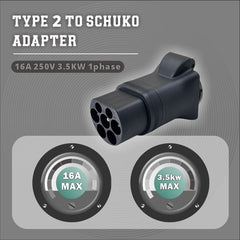 Type2 plug to 16A Schuko socket adapter, 16A 1 phase EV adapter to get power from the EV charging station