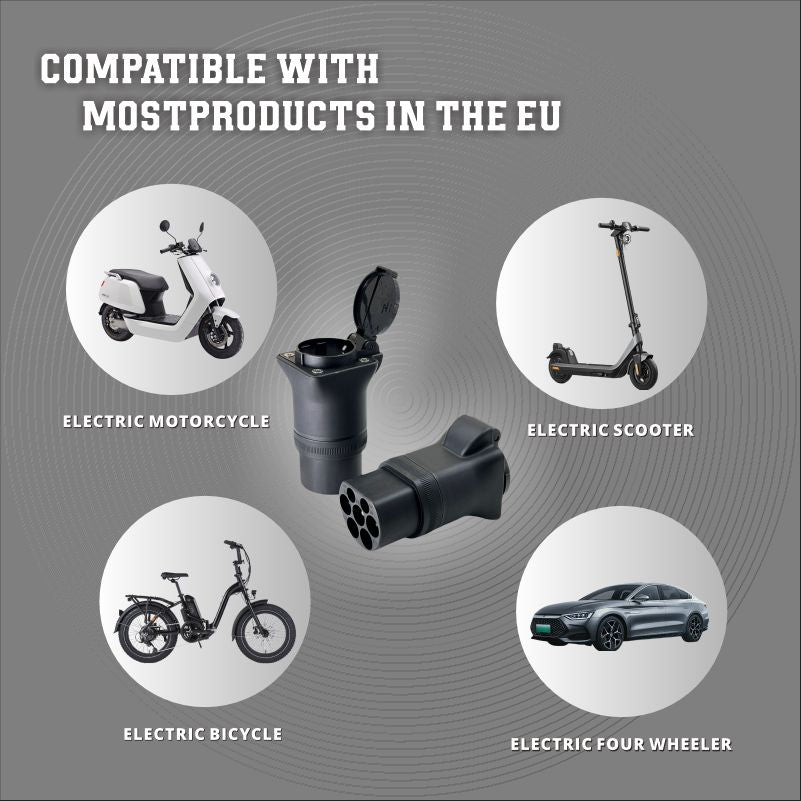 Type2 plug to 16A Schuko socket adapter, 16A 1 phase EV adapter to get power from the EV charging station