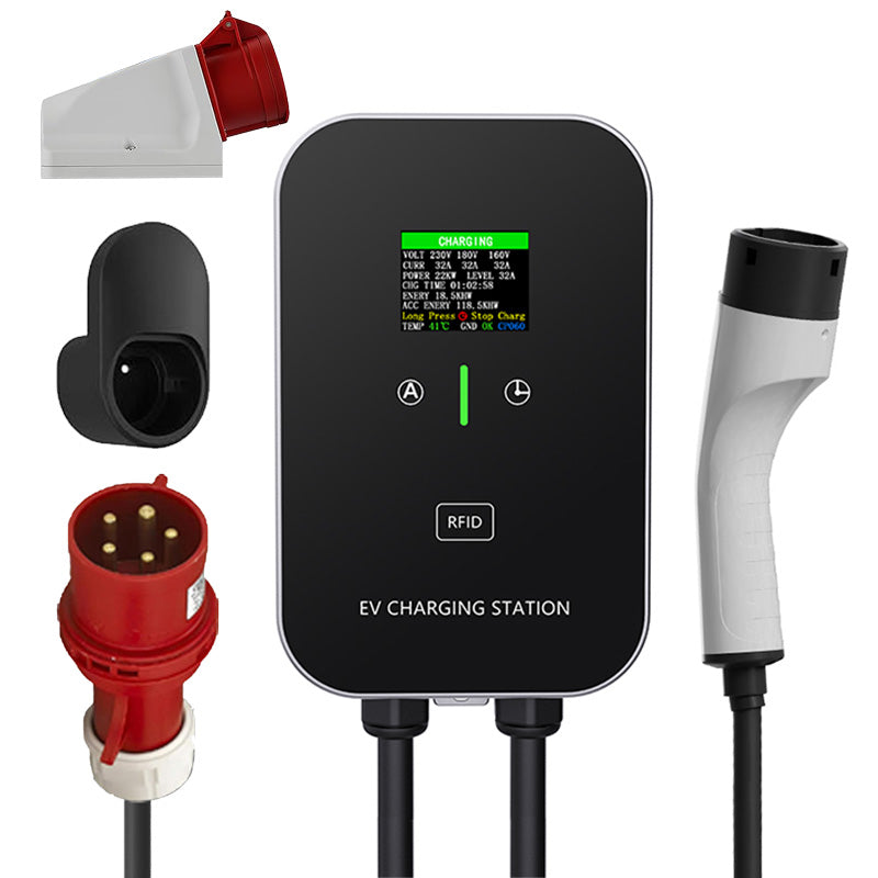 Type 2 22kW or 11kW home charging station wallbox 5 m charging cable with charger holder CEE 3-phase plug for all EVs and PHEVs