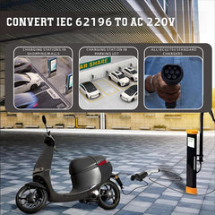 Type2 plug to 16A Schuko socket adapter, 16A 1 phase EV adapter to get power from the EV charging station