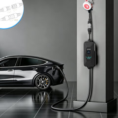Coolladen 11kW 5M Portable EV Charger Type 2 with Public Station Power Takeoff Adapter – Smart App Control, Interchangeable CEE & Schuko Plugs, Mobile EVSE with Charging Pillar Connector