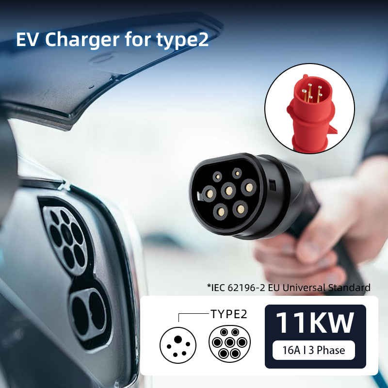Coolladen charging cable type 2 CEE plug Mobile Wallbox 11 kW [3-phase|6/11m|6-16A] with adjustable charging power, charging station and EV charger for ID.3/4/5, e-up, e-tron, Zoe and other EV