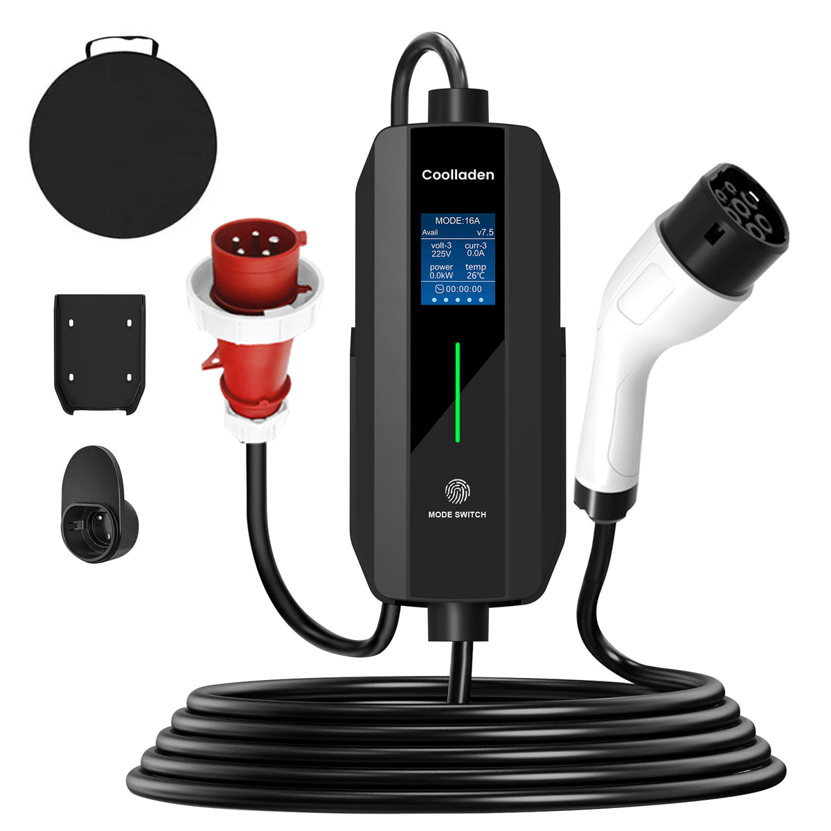 Coolladen 11kW Portable Type 2 EV Charger, 16A 3-Phase IP55 Waterproof Mobile Wallbox with Wall Mount for BEV & PHEV