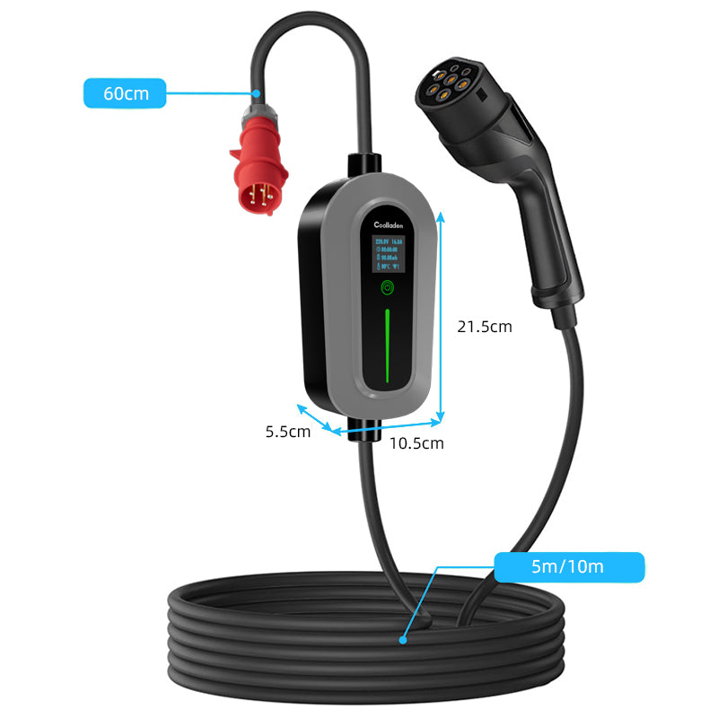 Colladen 11KW Portable EV Charger 3 Phase 16A Type 2 Electric Vehicle Charger, 8H Schedule charging, Adjustable Current Charging Station with CEE plug