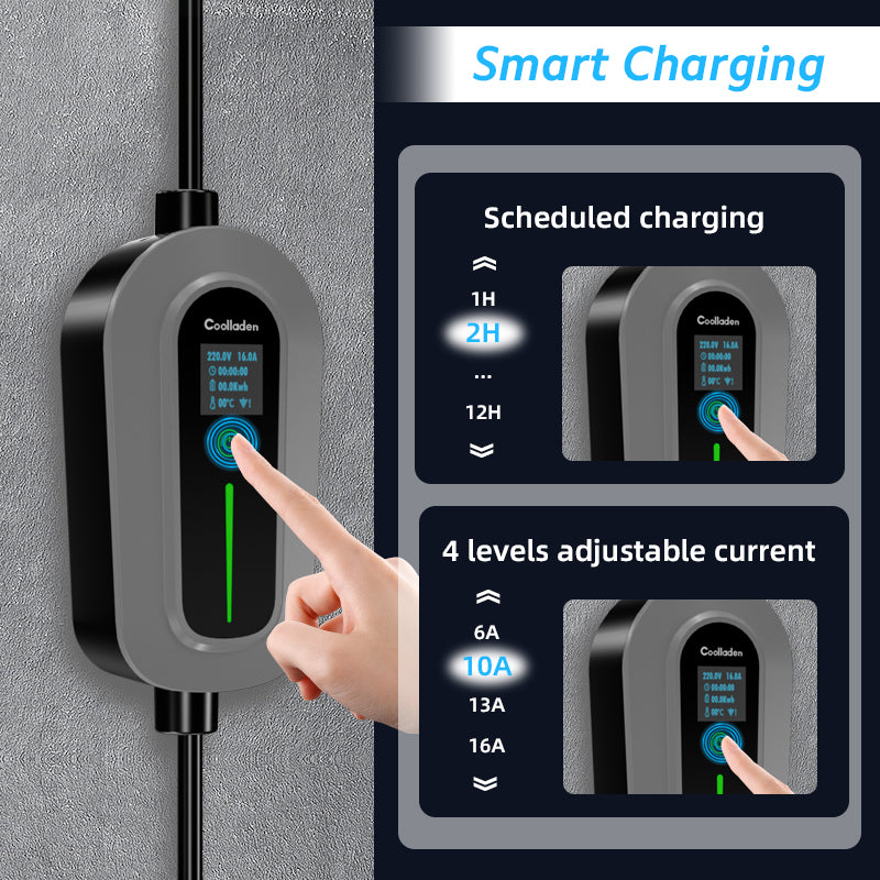 Colladen 11KW Portable EV Charger 3 Phase 16A Type 2 Electric Vehicle Charger, 8H Schedule charging, Adjustable Current Charging Station with CEE plug