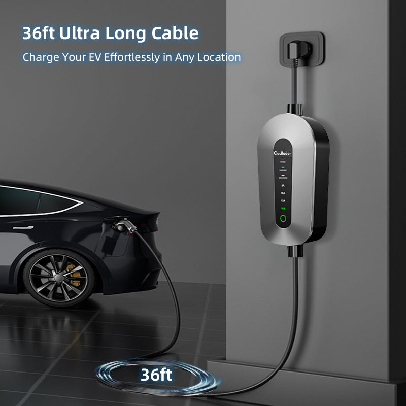 Coolladen Mobile Wallbox Type 2 charging cable Schuko 3.5kW [1-phase, 4-11m, 6-16A], with 2-pin Schuko plug, portable electric car charger for electric vehicles and PHEVs