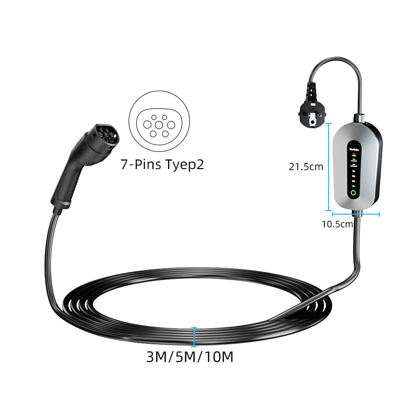 Coolladen Type 2 EV Charging Cable for Electric Vehicle 3.5KW 16A with Schuko 2-Pin plug, Portable Electric Car charger for EVs and PHEVs