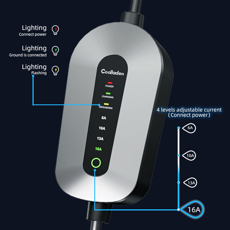 Coolladen Mobile Wallbox Type 2 charging cable Schuko 3.5kW [1-phase, 4-11m, 6-16A], with 2-pin Schuko plug, portable electric car charger for electric vehicles and PHEVs