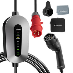 Coolladen Mobile Wallbox 11kW kabel ładujący typ 2 wtyczka CEE [3-fazowa|4m/6m/11m|6-16A] z regulowaną mocą ładowania, stacja ładująca i ładowarka EV do ID.3/4/5, e-up, e-tron, Zoe i innych EV