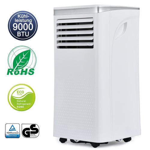 Mobile air conditioner 9000 BTU/h,dehumidifier,with exhaust air function, exhaust air hose. Remote control/APP control/3 operating modes/for rooms up to 100 m³, 24-hour timer.energy efficiency class A