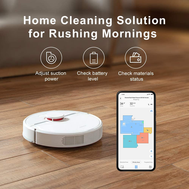 【Used/Second-hand】Dreame D9 Robot Vacuum Cleaner-EU Version with Wiping function, Lidar Navigation, 3000Pa Strong Suction power, 150 Minutes runtime