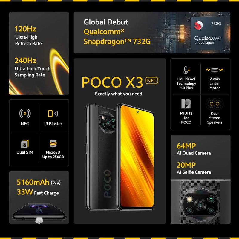 Xiaomi POCO X3 NFC Snapdragon 732G 6Go RAM 128Go ROM Smartphone-Version globale