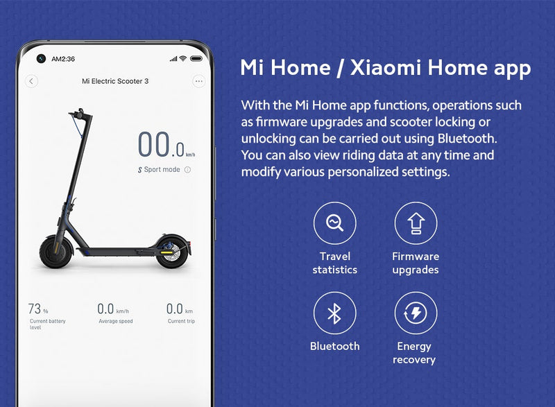 Scooter elettrico Xiaomi MI 3 - E-scooter 30km Distanza 7650mAh Batteria con app Mihome APP Versione UE