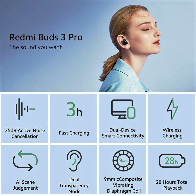 Xiaomi Redmi Buds 3 Pro Earphone Tws True Wireless Earphones ANC Aktiv støj Aancellation Bluetooth Headset Wireless Opladning