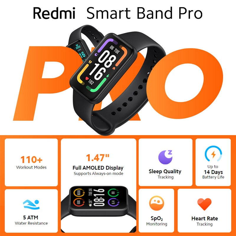 Xiaomi Redmi Smart Band Pro Armband 1.47 ''Inch AMOLED 100% NTSC 450Nit 110+Fitness mode 50m ATM Mi Wear App