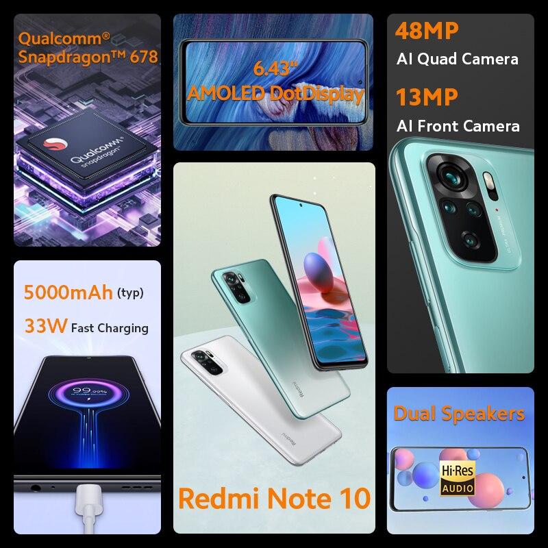 Redmi Nota 10 Smartphone 4 GB RAM + 64 GB ROM 5000Mah - Versione UE
